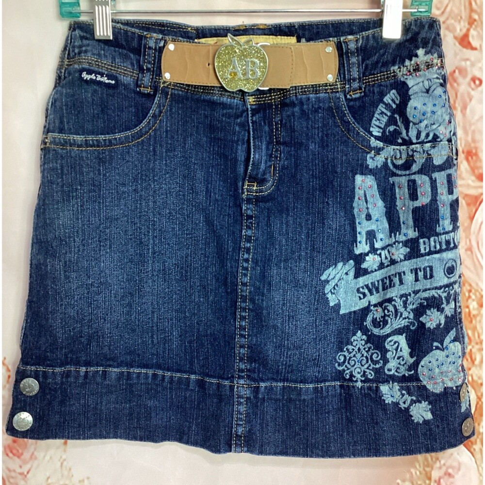 Y2K Girls Brand  Apple Bottom Logo Blue Denim Skort Embellished - Size 16